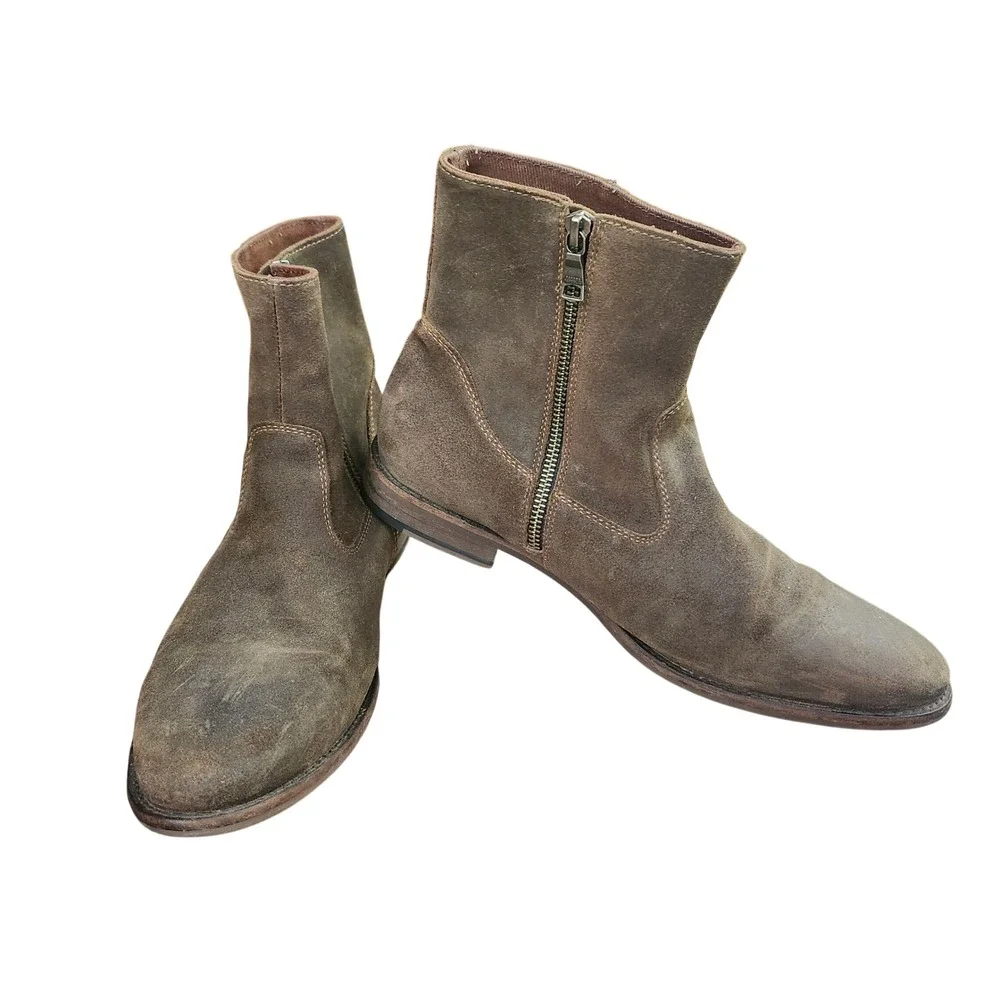 Banana Republic Mens 9.5 Brown Suede Leather Side Zip Ankle Boots Distressed